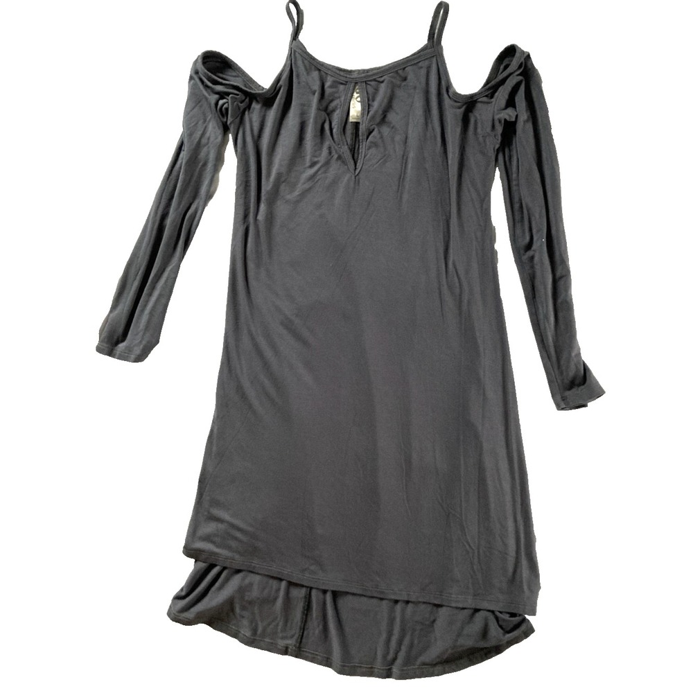 Go Couture Dress Womens L Gray Cold Shoulder Midi Swing Modal Jersey With Slip